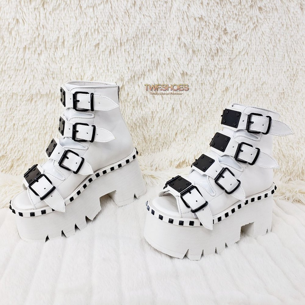 White Ashes Goth Punk Platform Sandal Shoes - Picture 2 of 14